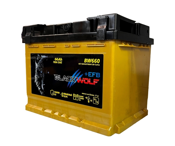 Аккумулятор, Black Wolf 066111K01BW EFB, 66 Ah, 760 А, обратная полярность